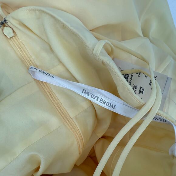 DAVID’S Bridal Dress Size 16 NWT Spaghetti Strap Chiffon Beaded Canary Yellow - Picture 5 of 16
